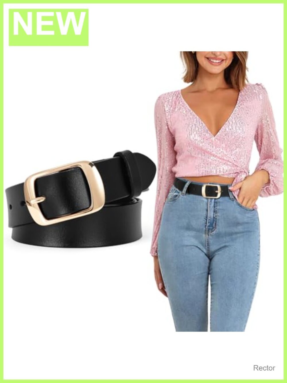 Women's Soft Leather Belt with Gold Pin Buckle, Adjustable Retro Waist Belt for